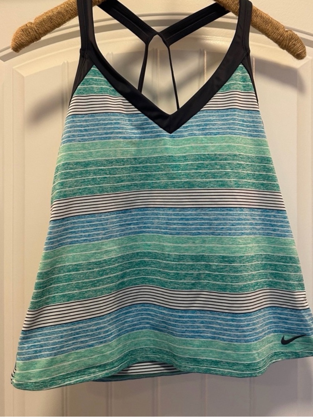 Nike Women’s Green Striped V-Neck Tankini Top